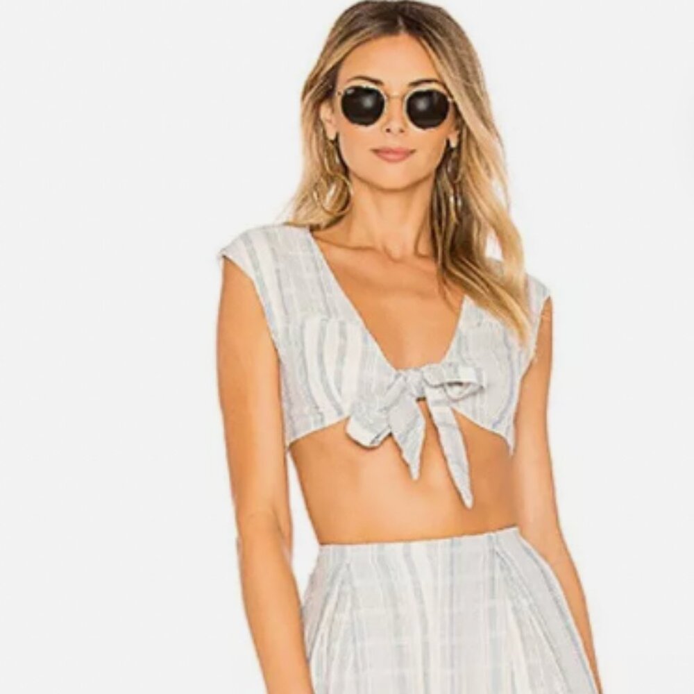 REVOLVE MAJORELLE French Blue Margo Tie Front Coachella Crop Top M